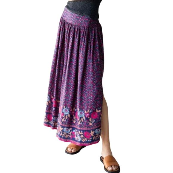 Natural Life L Addie Midi Floral Boho Skirt Side Slip Hippie Festival Cottage - Picture 1 of 10